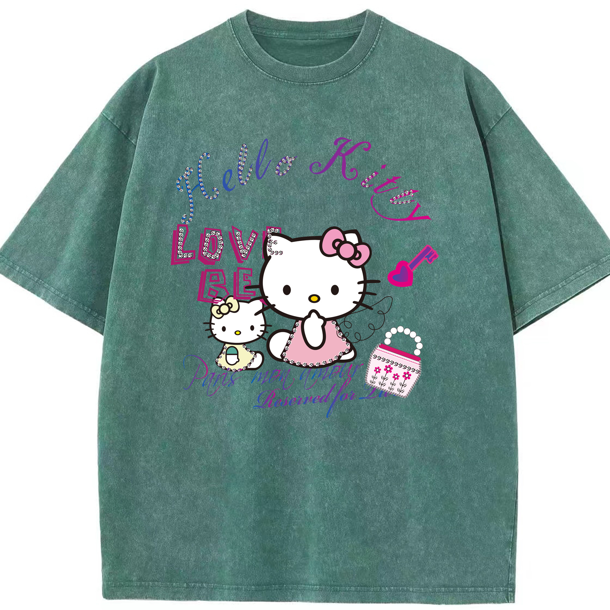 （画像用） Hello Kitty ハローキティ 綿100% ヴィンテージ風 半袖Tシャツ（フロントプリント）
